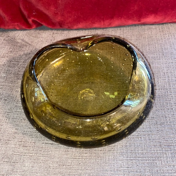 Vintage Hand Blown Bulicante Controlled Bubbles Art Glass Amber Bowl - Picture 2 of 6